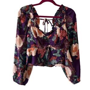 Band of the Free Floriane Purple Floral Print Crop Top Blouse Women’s Medium